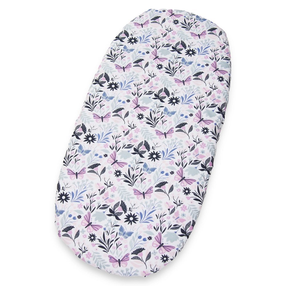 Kerstin Cearceaf pentru saltea landou copii Fluturasi pastel 80 x 38cm din bumbac 100 cu elastic roata