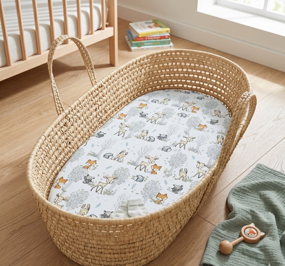 Kerstin Cearceaf pentru saltea landou copii Forest Animals 80 x 38cm din bumbac 100 cu elastic roata
