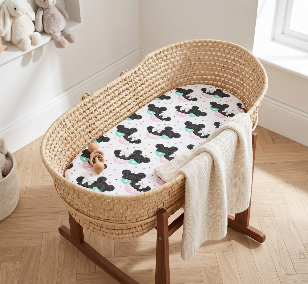 Kerstin Cearceaf pentru saltea landou copii Minnie 80 x 38cm din bumbac 100 cu elastic roata