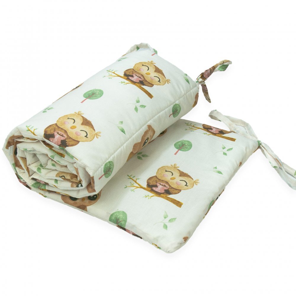 Kerstin Protectie laterala pentru patut copii Cute Owls 180 x 30 cm cu doua fete suprafata din bumbac 100 prindere cu panglici