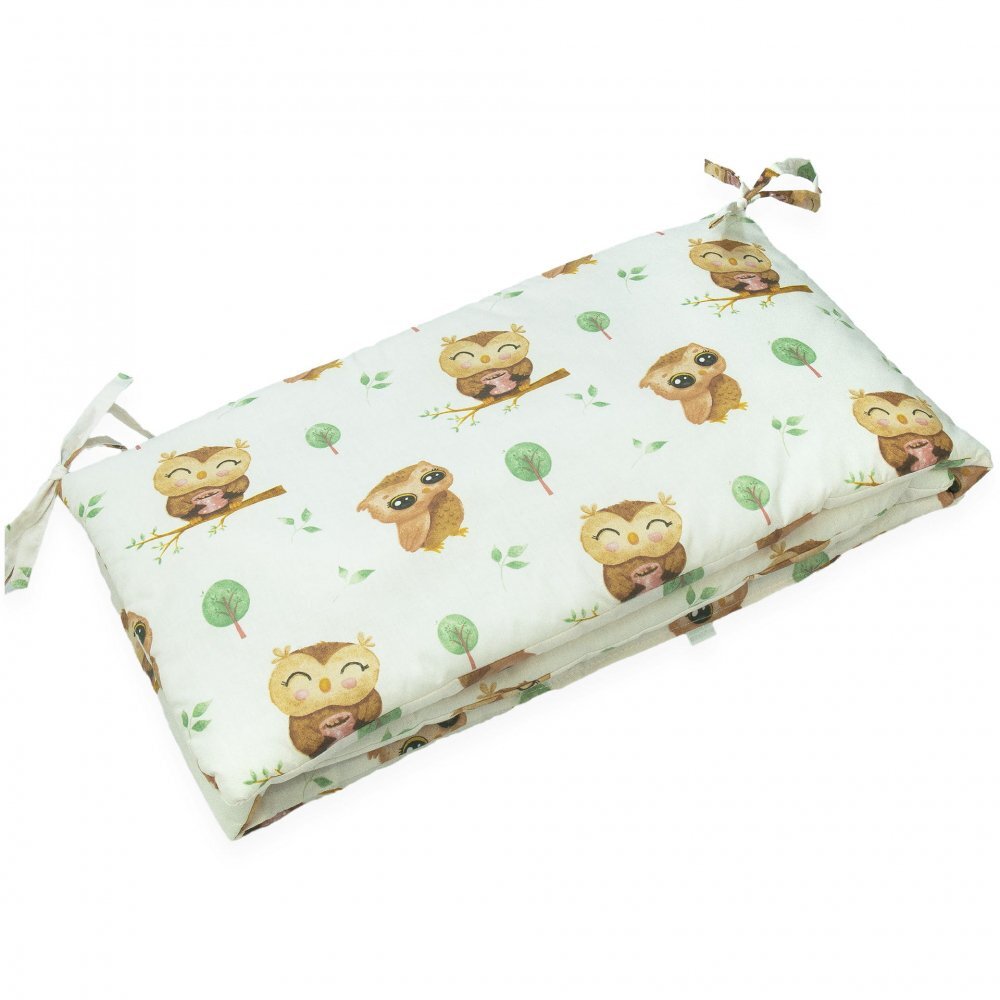 Kerstin Protectie laterala pentru patut copii Cute Owls 180 x 30 cm cu doua fete suprafata din bumbac 100 prindere cu panglici