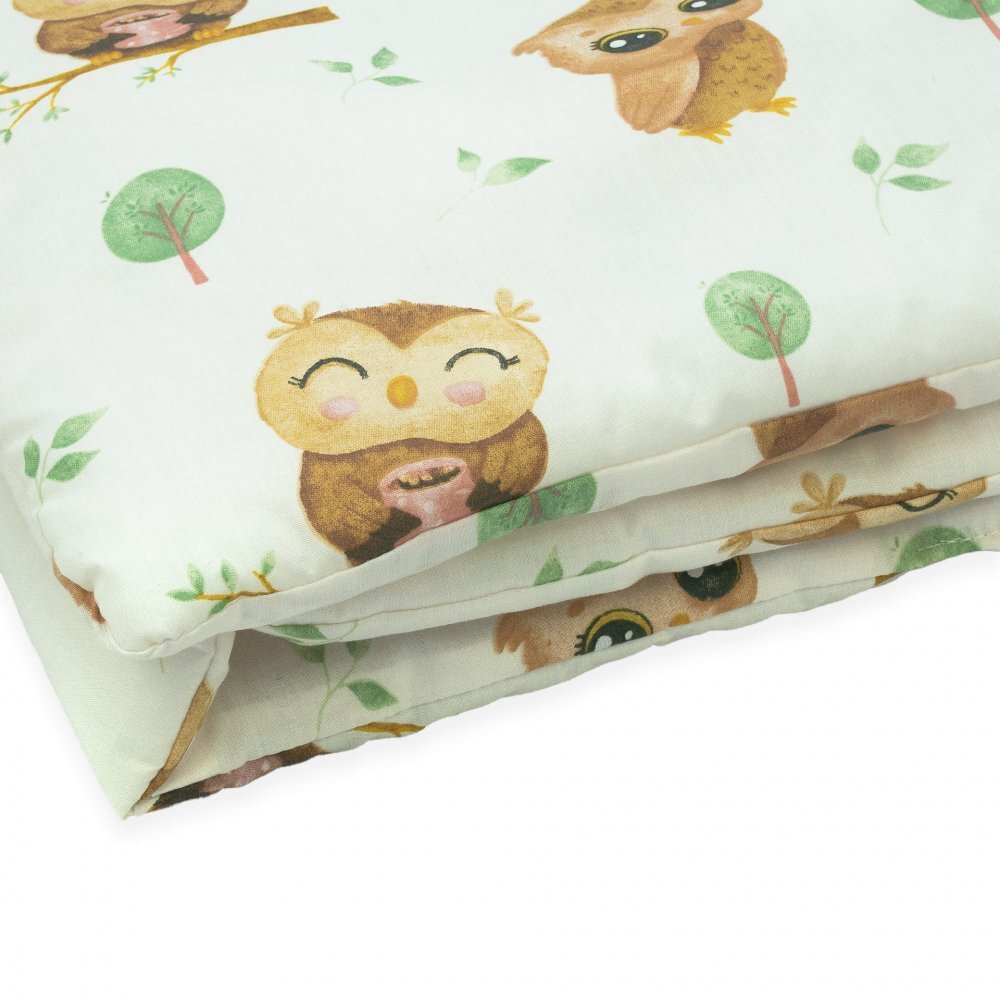 Kerstin Protectie laterala pentru patut copii Cute Owls 180 x 30 cm cu doua fete suprafata din bumbac 100 prindere cu panglici
