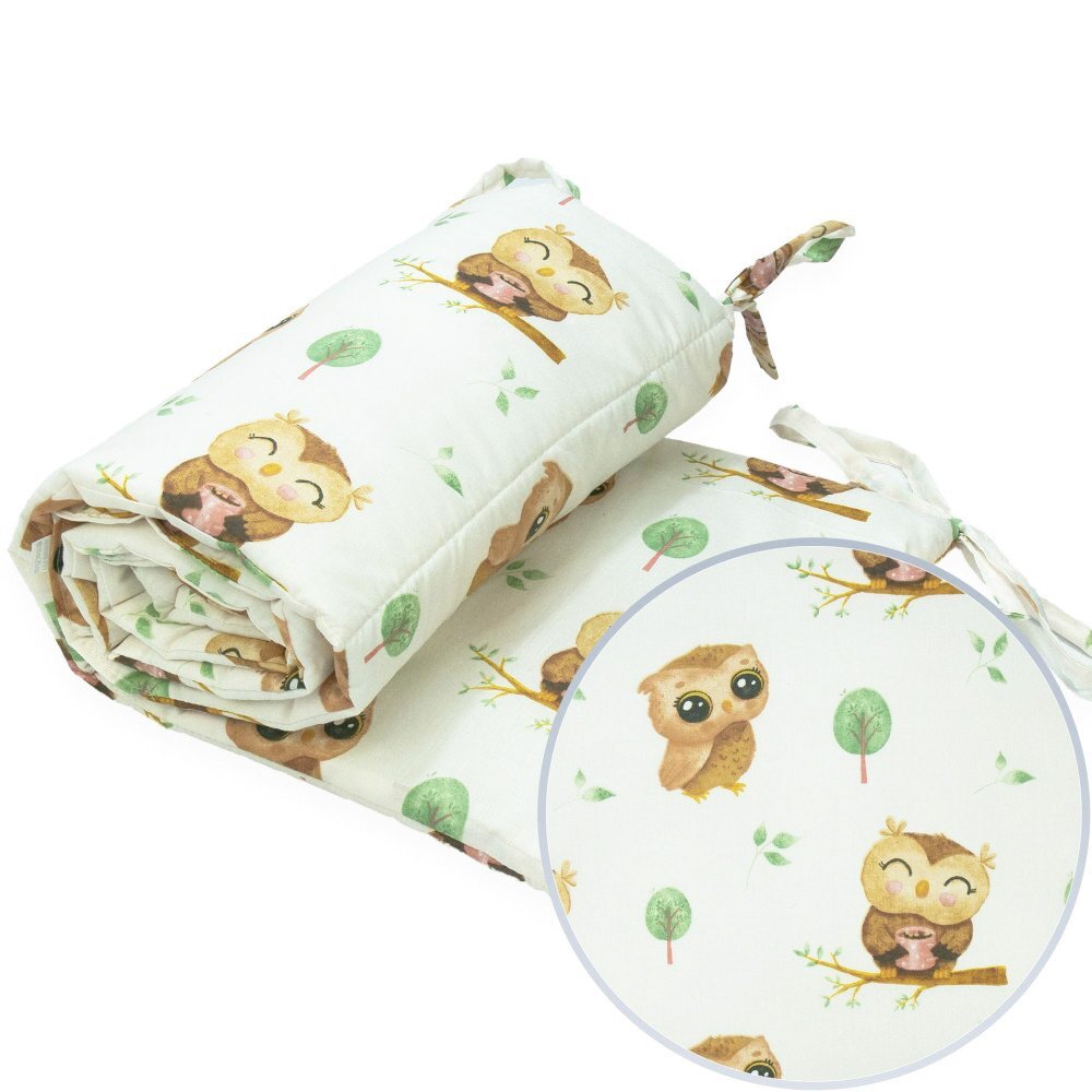 Kerstin Protectie laterala pentru patut copii Cute Owls 180 x 30 cm cu doua fete suprafata din bumbac 100 prindere cu panglici