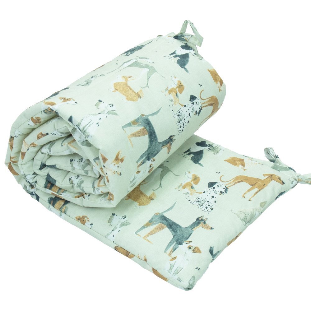 Kerstin Protectie laterala pentru patut copii Dogs 180 x 30 cm cu doua fete suprafata din bumbac 100 prindere cu panglici