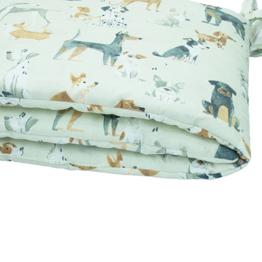 Kerstin Protectie laterala pentru patut copii Dogs 180 x 30 cm cu doua fete suprafata din bumbac 100 prindere cu panglici