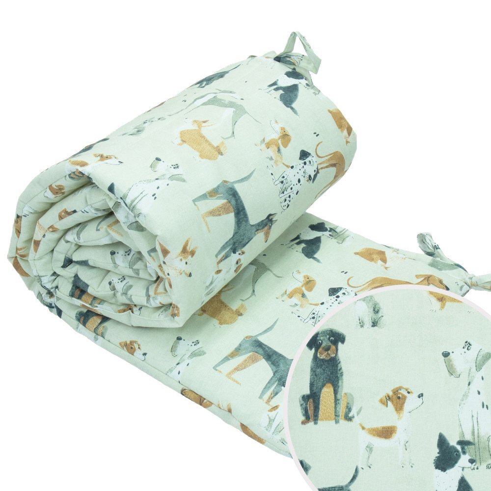 Kerstin Protectie laterala pentru patut copii Dogs 180 x 30 cm cu doua fete suprafata din bumbac 100 prindere cu panglici