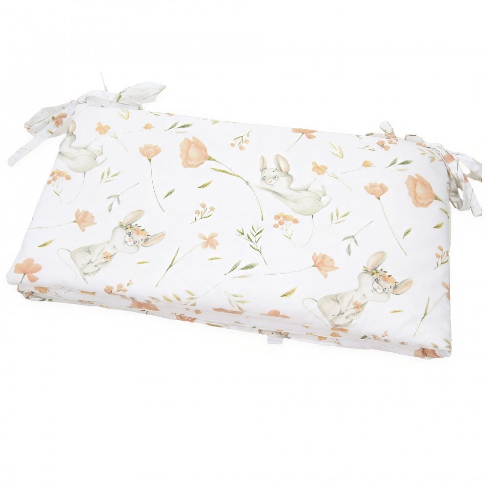 Kerstin Protectie laterala pentru patut copii Field Mouse 180 x 30 cm cu doua fete suprafata din bumbac 100 prindere cu panglici