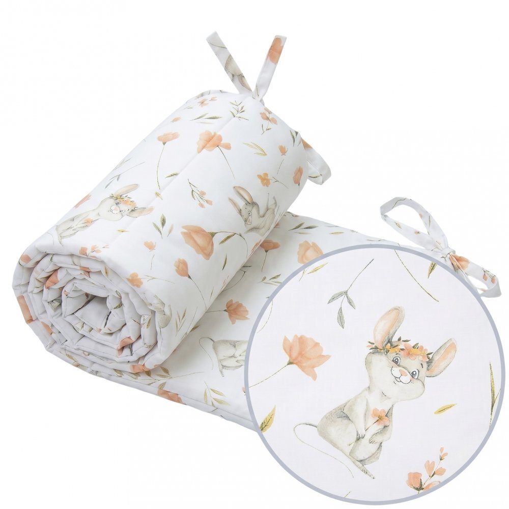 Kerstin Protectie laterala pentru patut copii Field Mouse 180 x 30 cm cu doua fete suprafata din bumbac 100 prindere cu panglici