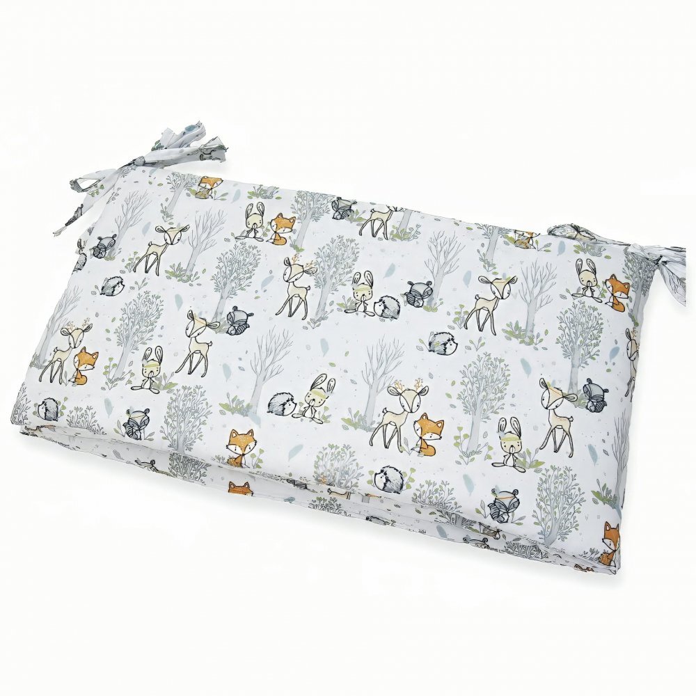 Kerstin Protectie laterala pentru patut copii Forest animals 180 x 30 cm cu doua fete suprafata din bumbac 100 prindere cu panglici