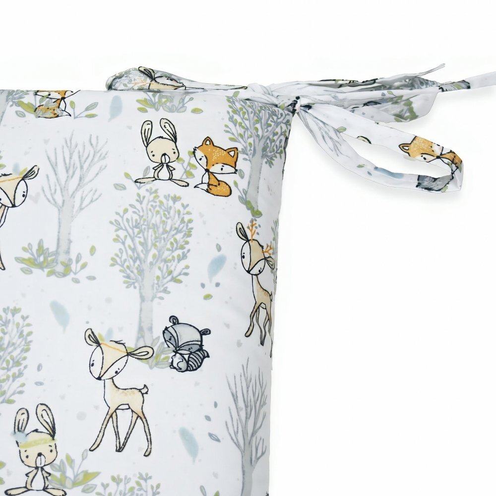 Kerstin Protectie laterala pentru patut copii Forest animals 180 x 30 cm cu doua fete suprafata din bumbac 100 prindere cu panglici