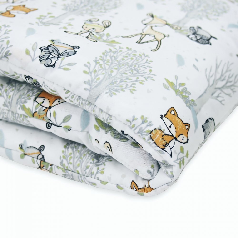 Kerstin Protectie laterala pentru patut copii Forest animals 180 x 30 cm cu doua fete suprafata din bumbac 100 prindere cu panglici