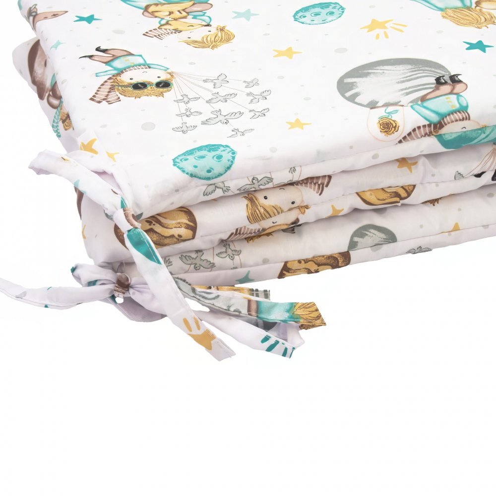 Kerstin Protectie laterala pentru patut copii Micul Print 180 x 30 cm cu doua fete suprafata din bumbac 100 prindere cu panglici