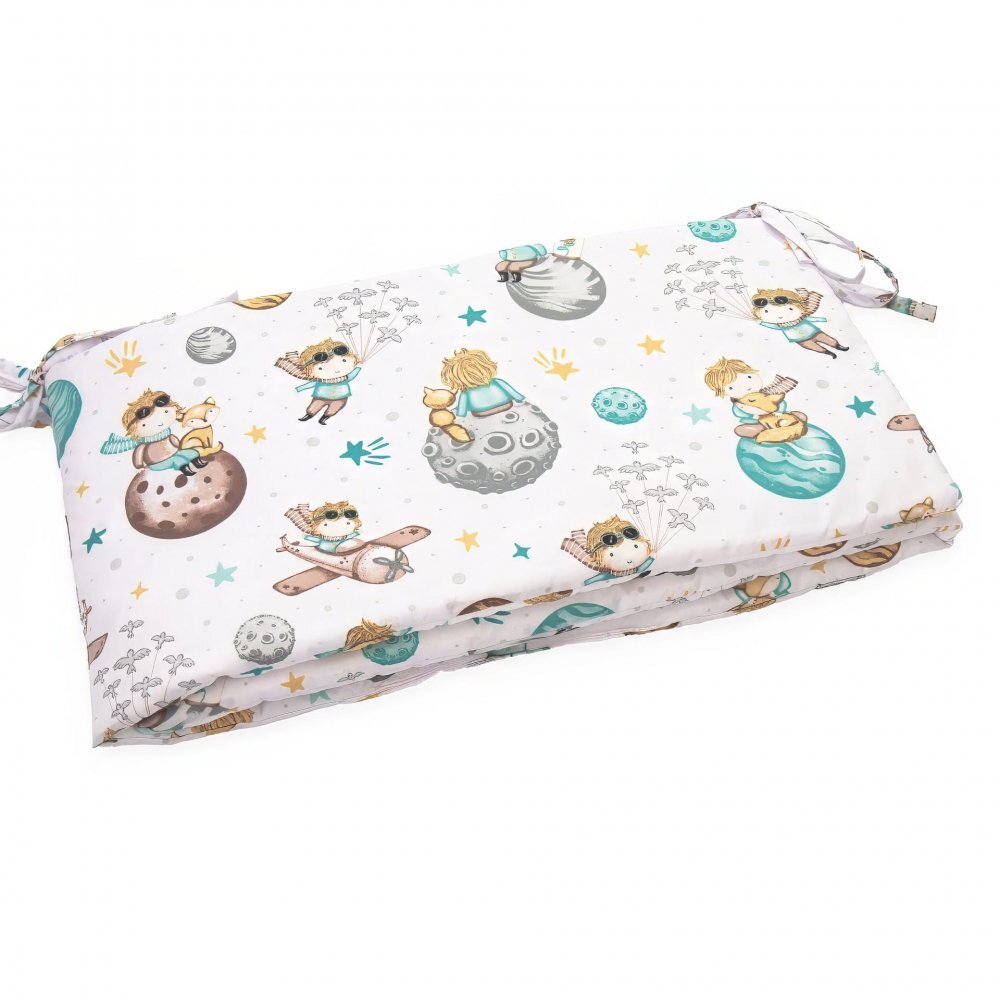 Kerstin Protectie laterala pentru patut copii Micul Print 180 x 30 cm cu doua fete suprafata din bumbac 100 prindere cu panglici