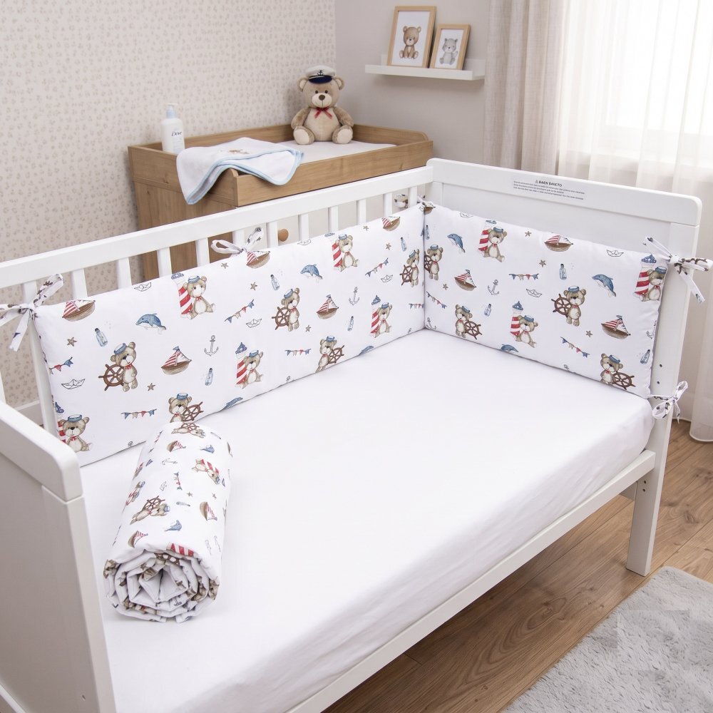 Kerstin Protectie laterala pentru patut copii Ursuletul pirat 180 x 30 cm cu doua fete suprafata din bumbac 100 prindere cu panglici