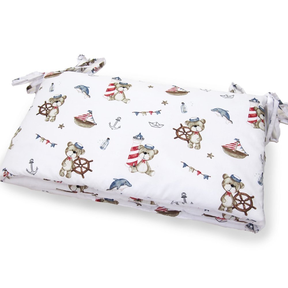 Kerstin Protectie laterala pentru patut copii Ursuletul pirat 180 x 30 cm cu doua fete suprafata din bumbac 100 prindere cu panglici