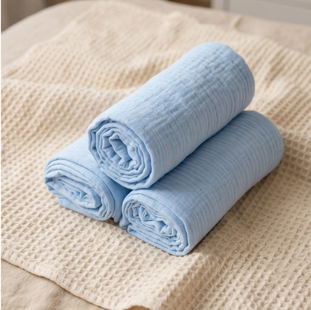 Kerstin Set 3 scutece multifunctionale Premium Baby blue 70x80 cm din muselina 100 bumbacsuprafata finamoale si absorbanta