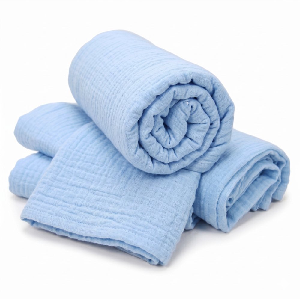 Kerstin Set 3 scutece multifunctionale Premium Baby blue 70x80 cm din muselina 100 bumbacsuprafata finamoale si absorbanta