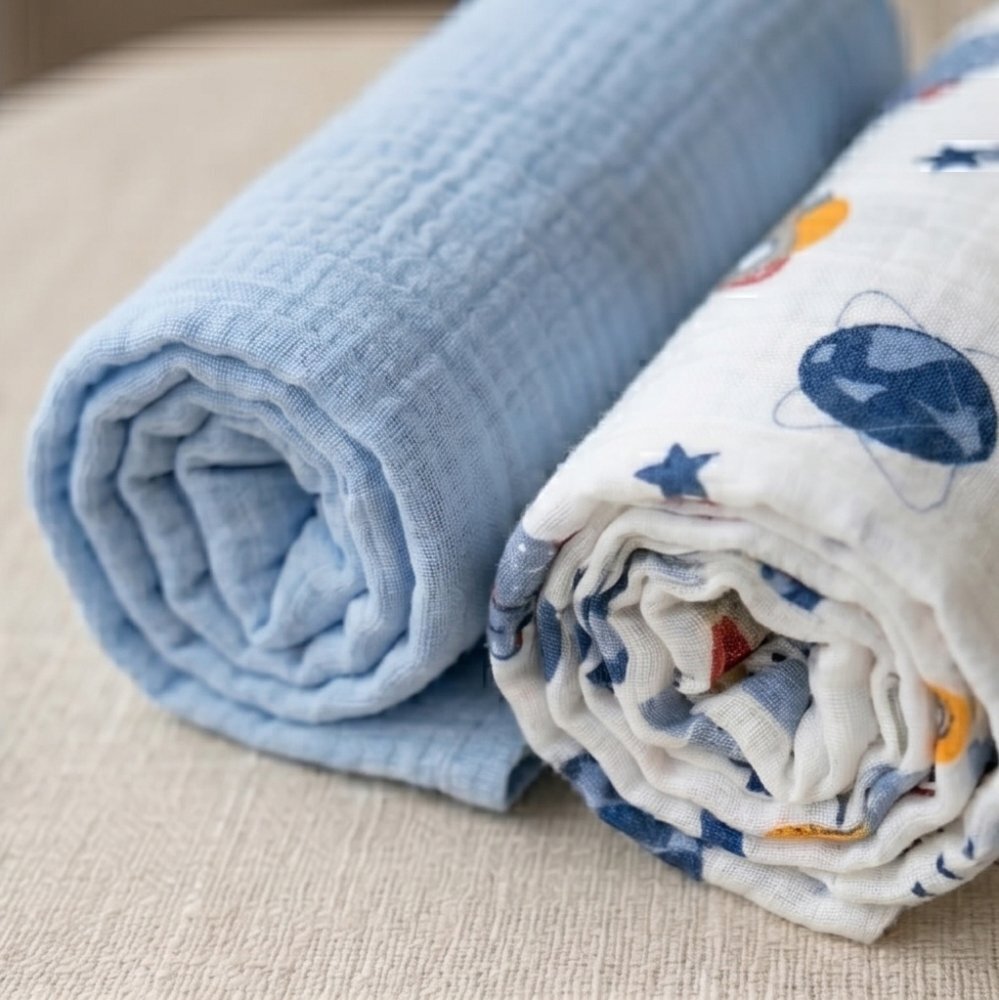 Kerstin Set 3 scutece multifunctionale Premium Cosmos baby blue 70x80 cm din muselina 100 bumbacsuprafata finamoale si absorbanta