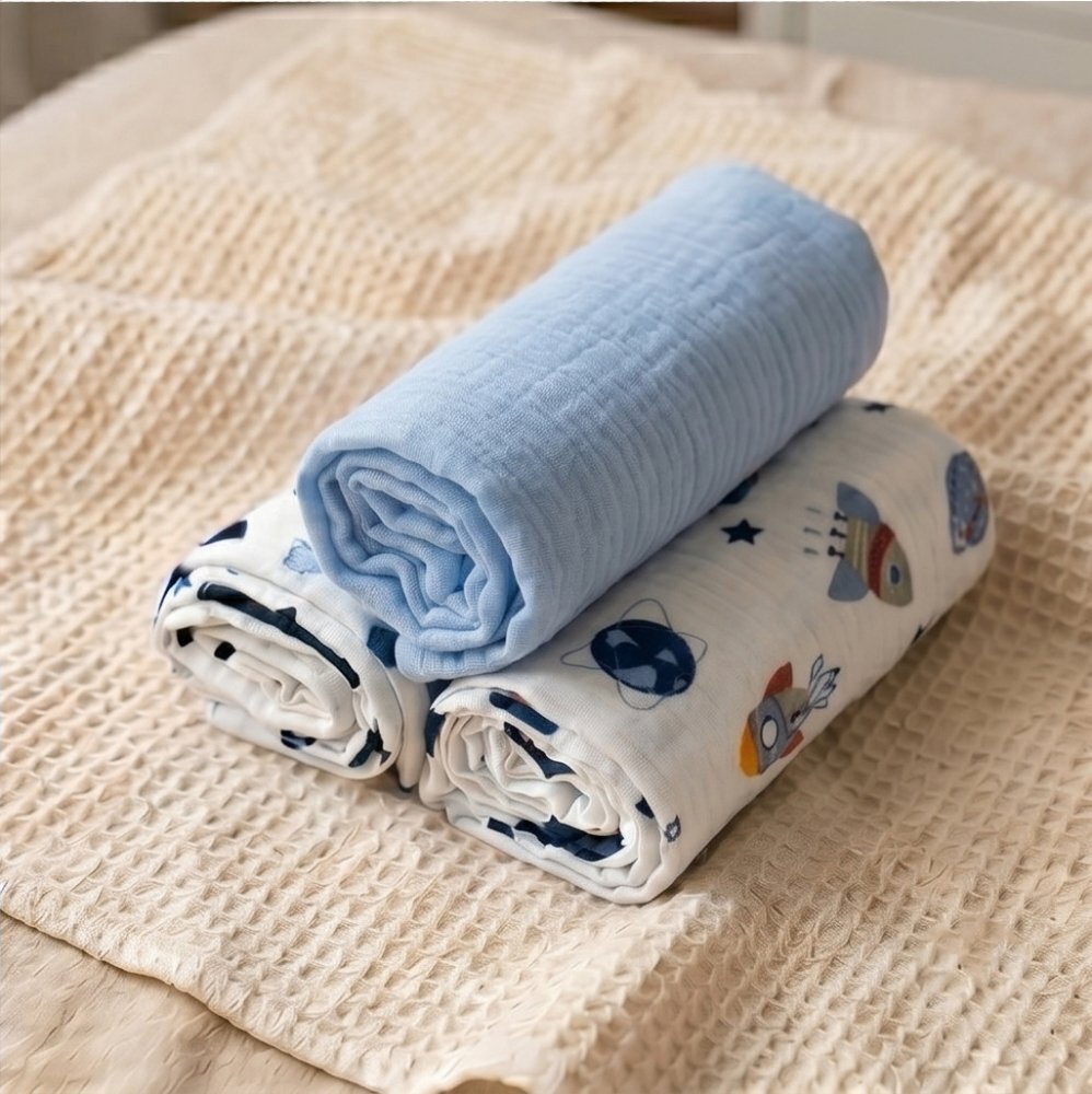 Kerstin Set 3 scutece multifunctionale Premium Cosmos baby blue 70x80 cm din muselina 100 bumbacsuprafata finamoale si absorbanta