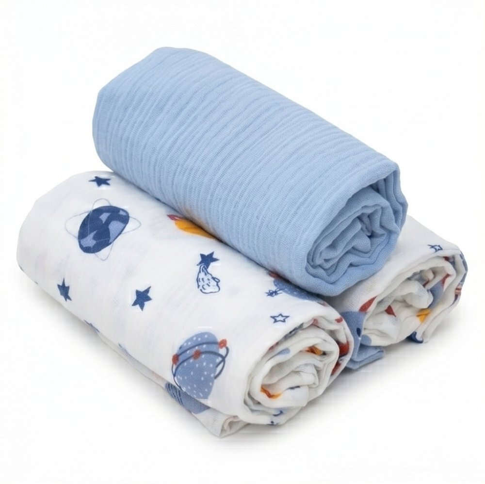 Kerstin Set 3 scutece multifunctionale Premium Cosmos baby blue 70x80 cm din muselina 100 bumbacsuprafata finamoale si absorbanta