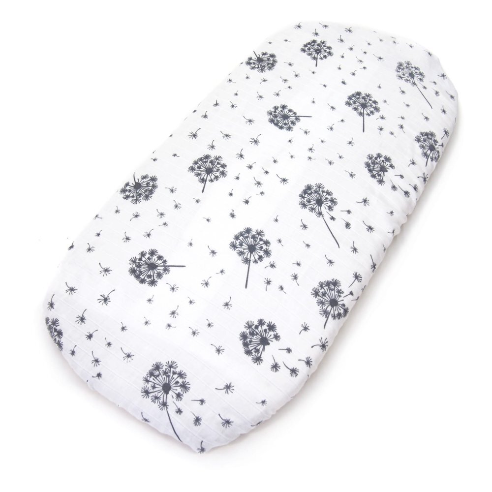 Kerstin Set insertie textila pentru landoucosulet copii AlbGri din muselina cearsaf cu elastic asortat 80x38 cm realizate din bumbac 100
