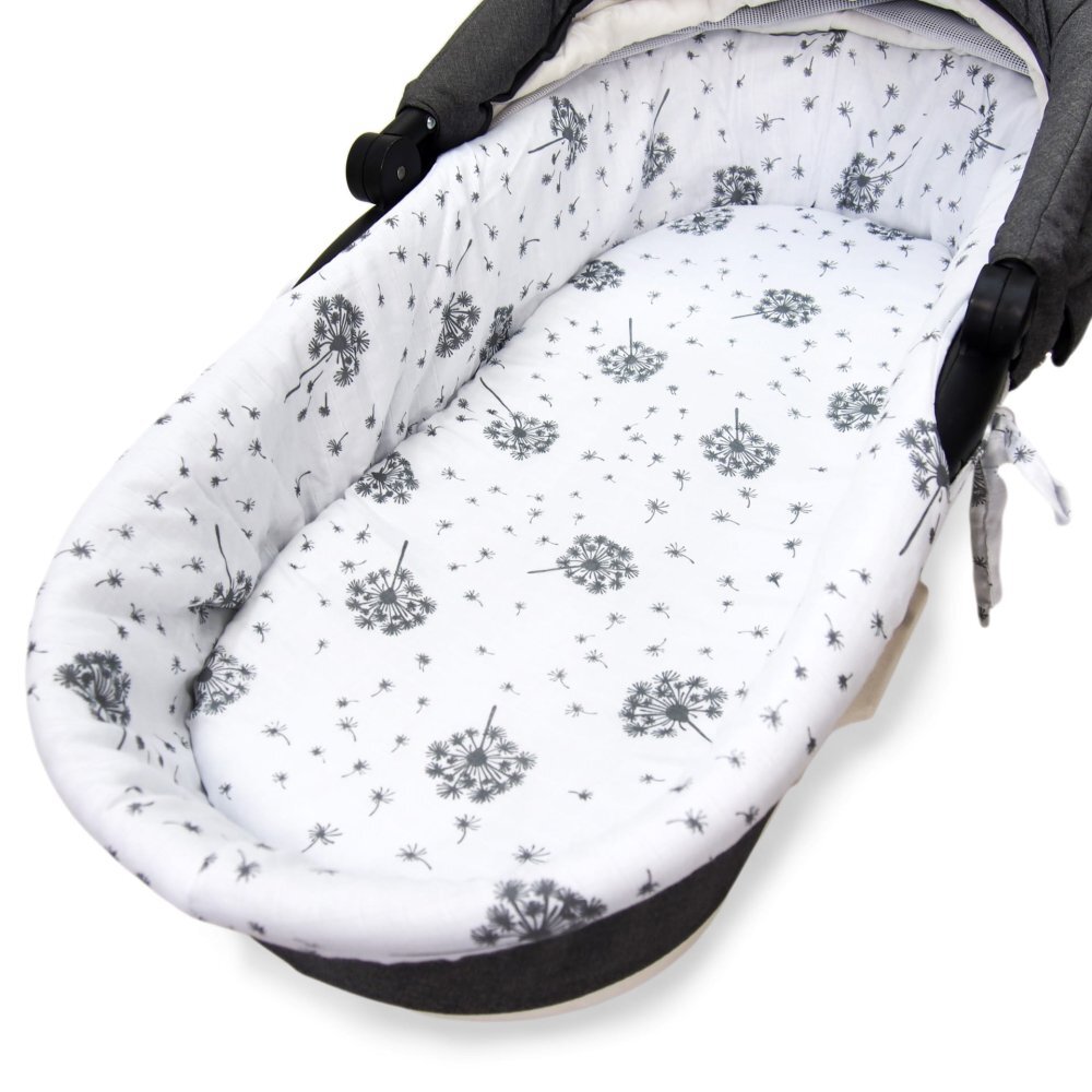Kerstin Set insertie textila pentru landoucosulet copii AlbGri din muselina cearsaf cu elastic asortat 80x38 cm realizate din bumbac 100