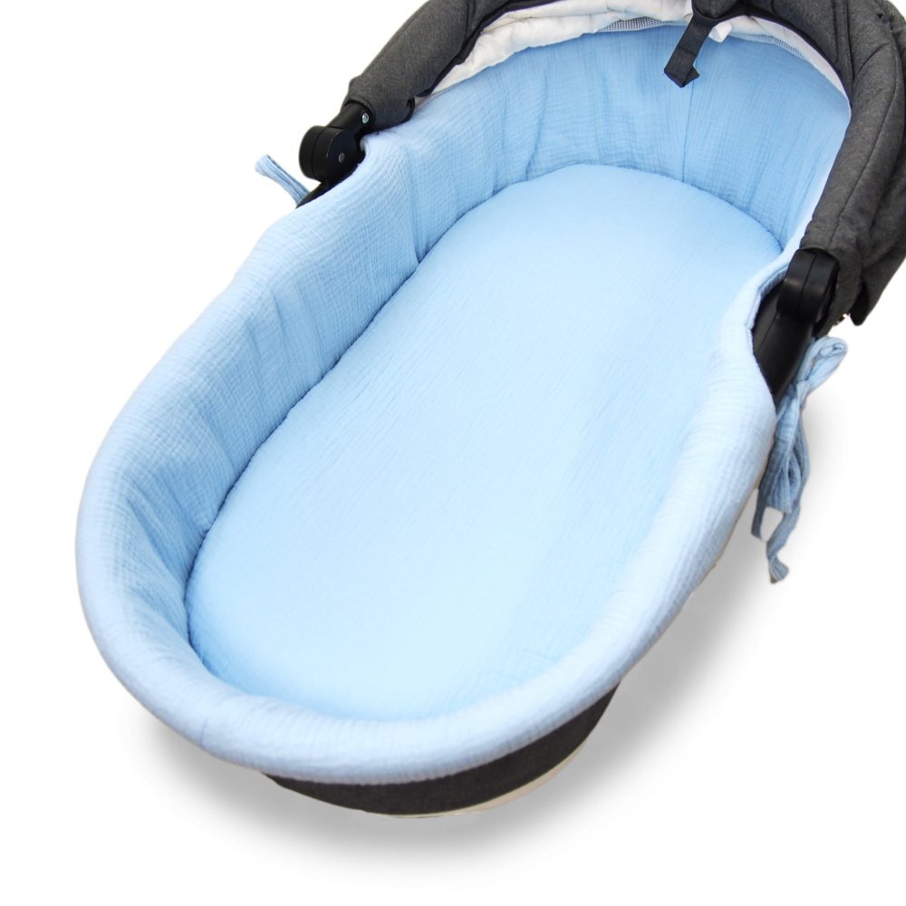 Kerstin Set insertie textila pentru landoucosulet copii Baby Blue din muselina cearsaf cu elastic asortat 80x38 cm realizate din bumbac 100
