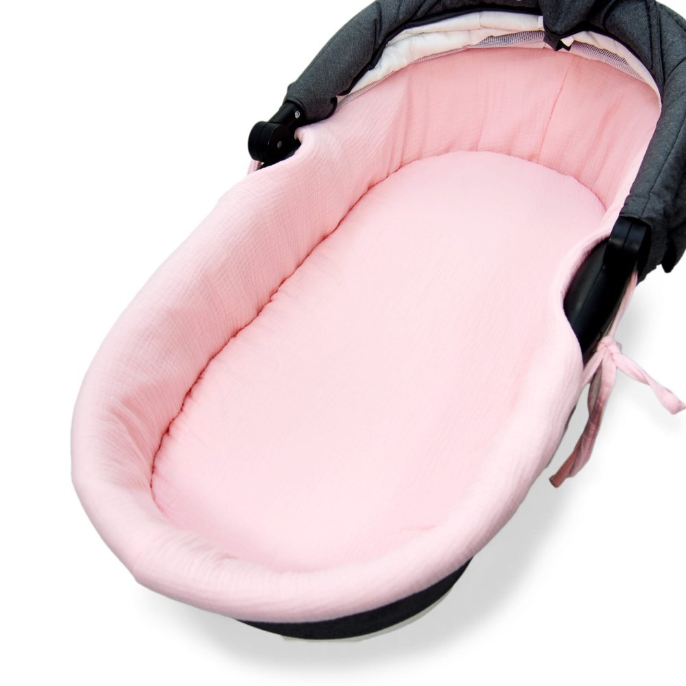 Kerstin Set insertie textila pentru landoucosulet copii Baby Pink din muselina cearsaf cu elastic asortat 80x38 cm realizate din bumbac 100