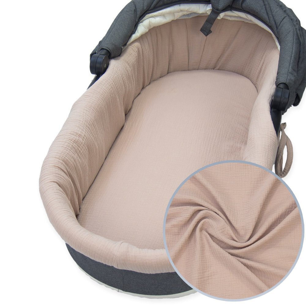 Kerstin Set insertie textila pentru landoucosulet copii Cocoa din muselina cearsaf cu elastic asortat 80x38 cm realizate din bumbac 100