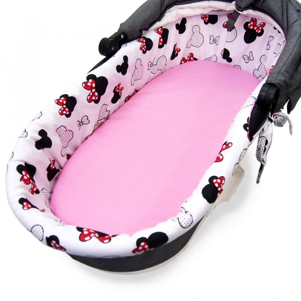Kerstin Set insertie textila pentru landoucosulet copii Pink Minnie cearsaf cu elastic asortat 80x38 cm realizate din bumbac 100