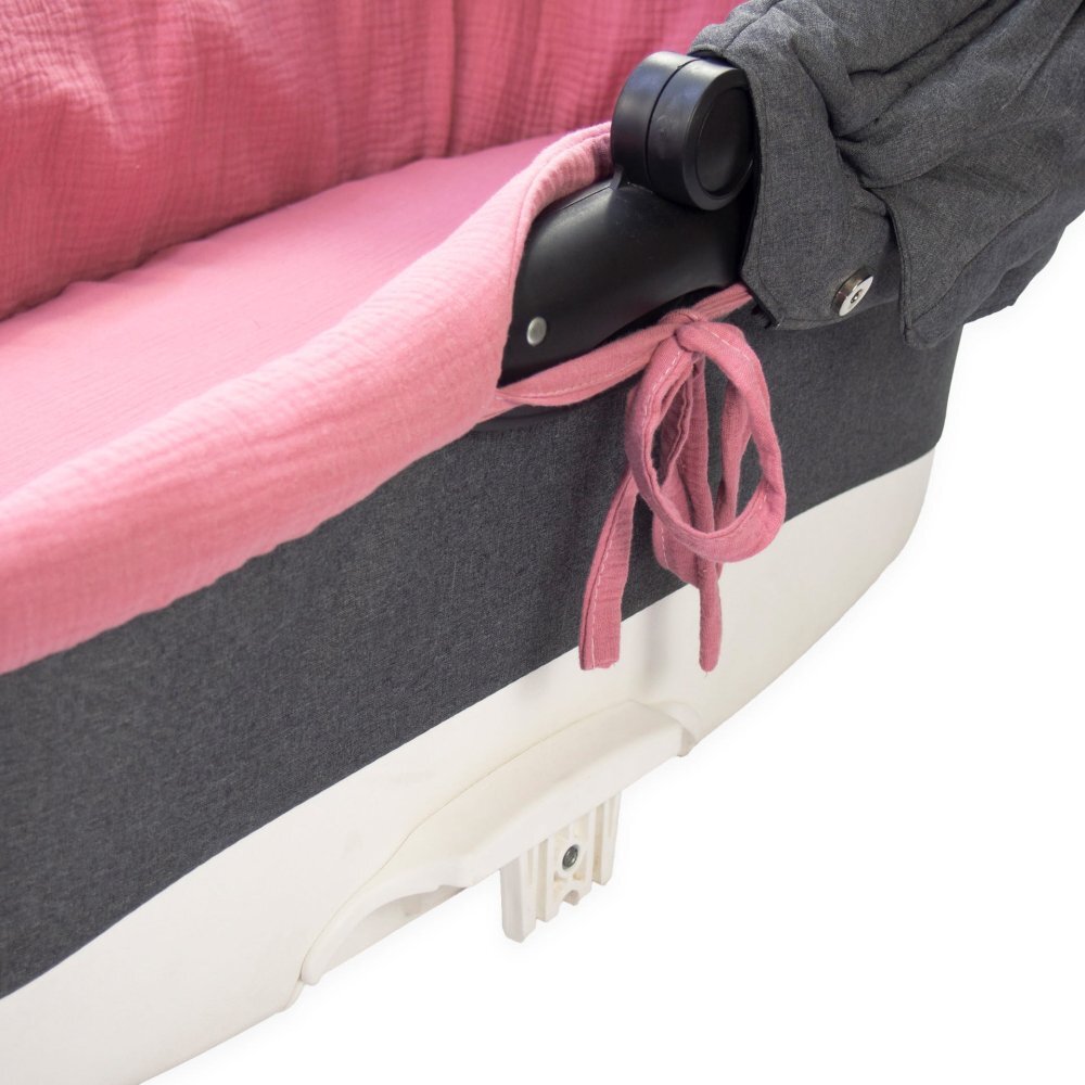 Kerstin Set insertie textila pentru landoucosulet copii Retro Pink din muselina cearsaf cu elastic asortat 80x38 cm realizate din bumbac 100