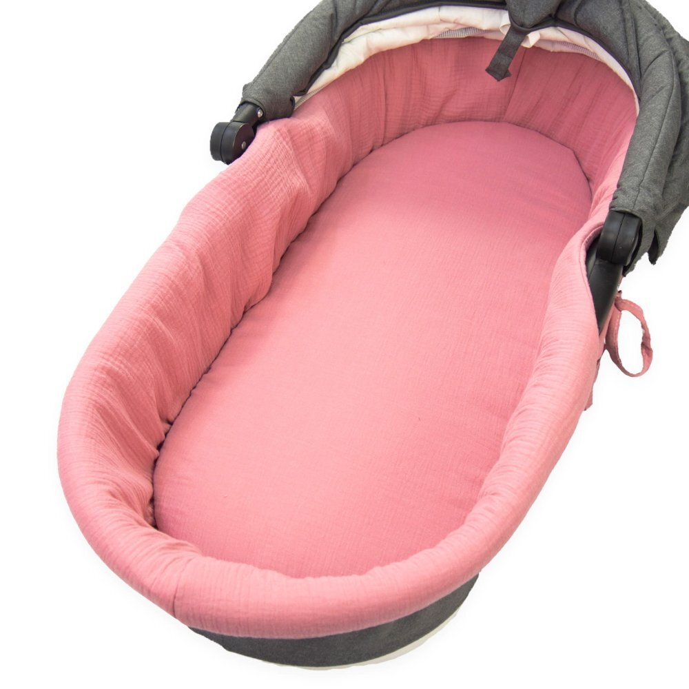 Kerstin Set insertie textila pentru landoucosulet copii Retro Pink din muselina cearsaf cu elastic asortat 80x38 cm realizate din bumbac 100