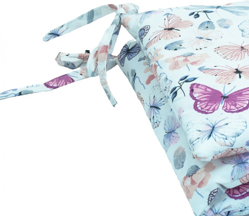 Kerstin Set lenjerie de patut 3 piese Fluturasi cu husa de pilotafata de perna si aparatoare laterala 180x30 cmdin bumbacinchidere cu fermoarcompatibila pautut 120x60 cm