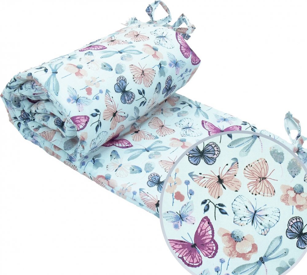 Kerstin Set lenjerie de patut 3 piese Fluturasi cu husa de pilotafata de perna si aparatoare laterala 180x30 cmdin bumbacinchidere cu fermoarcompatibila pautut 120x60 cm