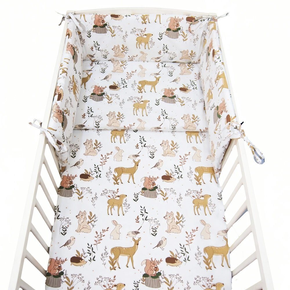 Kerstin Set lenjerie de patut 3 piese Forest Animals cu husa de pilotafata de perna si aparatoare laterala 180x30 cmdin bumbacinchidere cu fermoarcompatibila pautut 120x60 cm