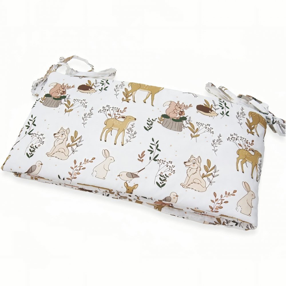 Kerstin Set lenjerie de patut 3 piese Forest Animals cu husa de pilotafata de perna si aparatoare laterala 180x30 cmdin bumbacinchidere cu fermoarcompatibila pautut 120x60 cm
