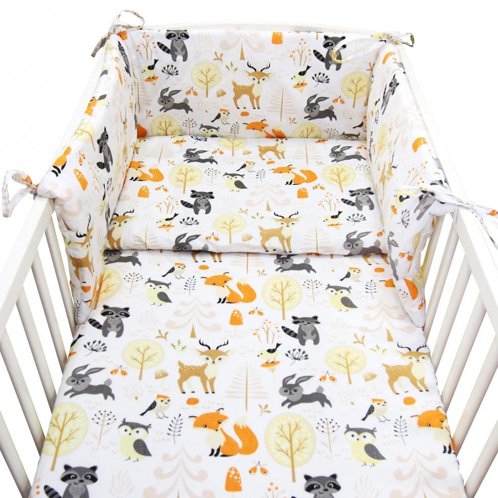 Kerstin Set lenjerie de patut 3 piese Forest Friends cu husa de pilotafata de perna si aparatoare laterala 180x30 cmdin bumbacinchidere cu fermoarcompatibila pautut 120x60 cm