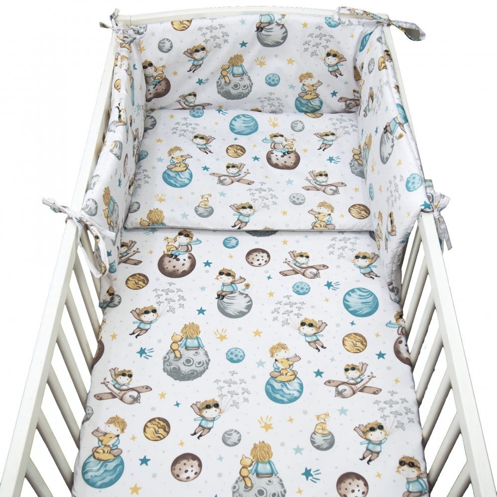 Kerstin Set lenjerie de patut 3 piese Micul print cu husa de pilotafata de perna si aparatoare laterala 180x30 cmdin bumbacinchidere cu fermoarcompatibila pautut 120x60 cm