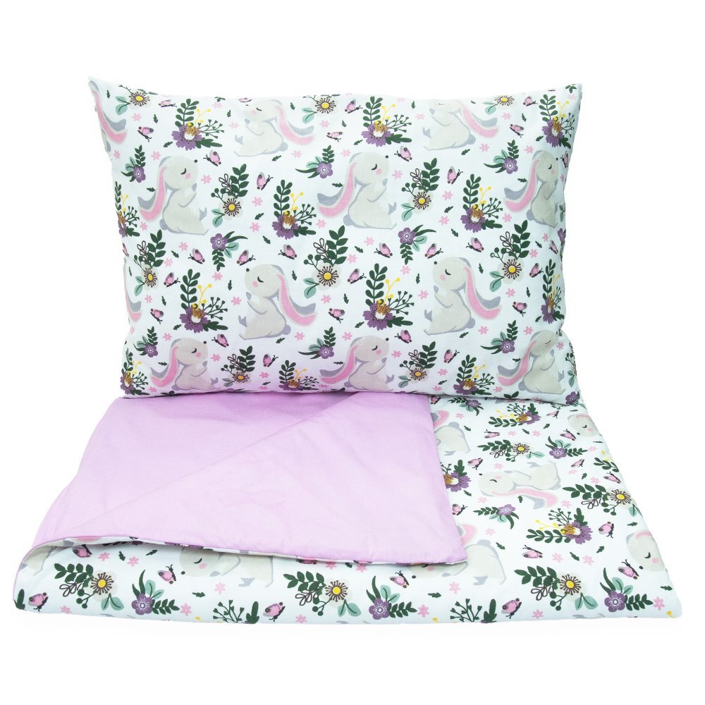 Kerstin Set lenjerie pentru patut copii cu 2 piese Pink Bunnymodel cu 2 fetehusa pilota 135x100cmfata perna 40x60cmdin bumbac moale certificat OEKO TEXinchidere cu fermoar