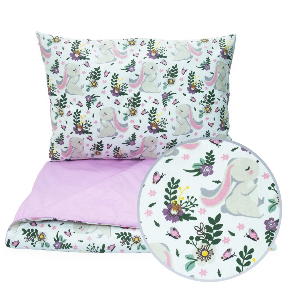 Kerstin Set lenjerie pentru patut copii cu 2 piese Pink Bunnymodel cu 2 fetehusa pilota 135x100cmfata perna 40x60cmdin bumbac moale certificat OEKO TEXinchidere cu fermoar