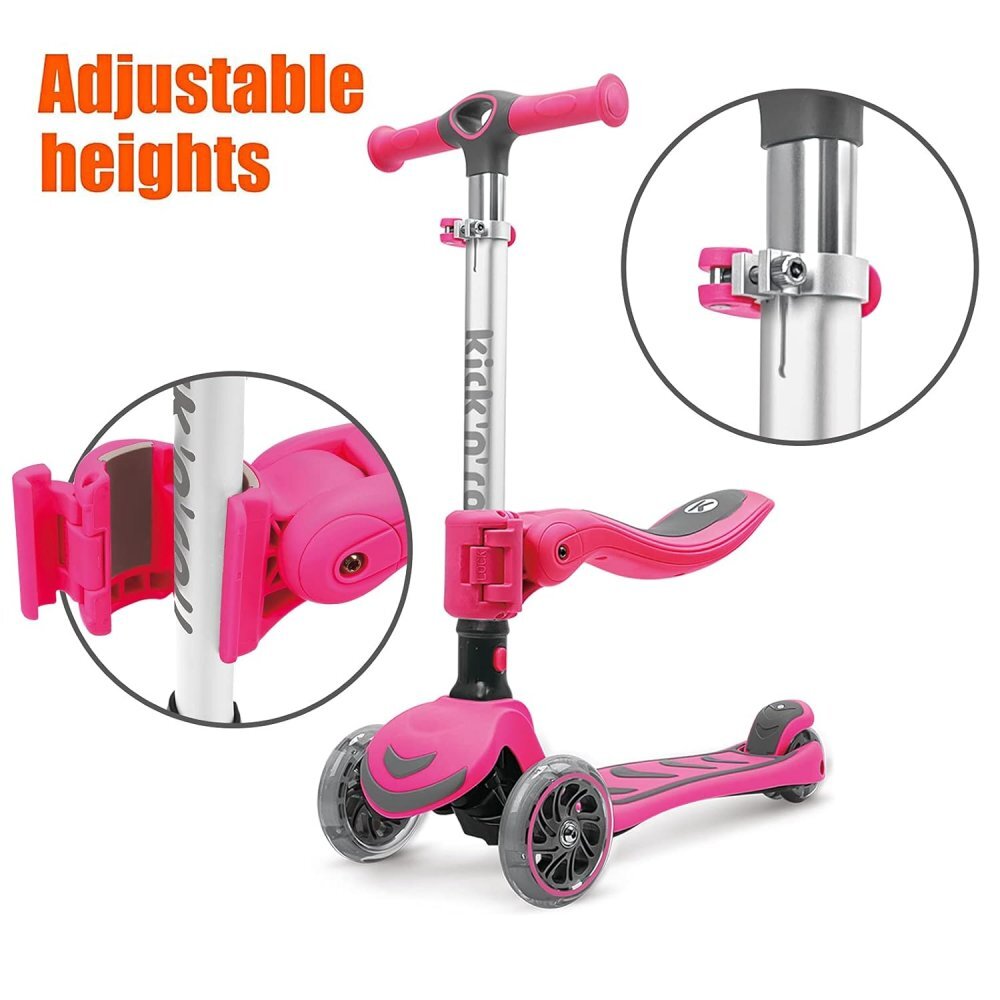 KicknRoll Trotineta 2 in 1 green cu 3 roti LED transformabila pliabila ghidon reglabil scaun reglabil si detasabil greutate suportata 50 kg