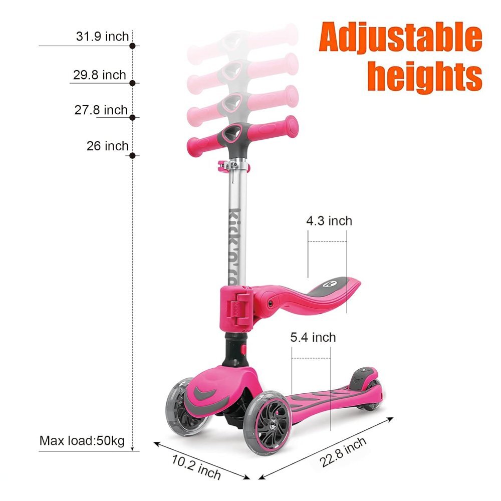 KicknRoll Trotineta 2 in 1 green cu 3 roti LED transformabila pliabila ghidon reglabil scaun reglabil si detasabil greutate suportata 50 kg