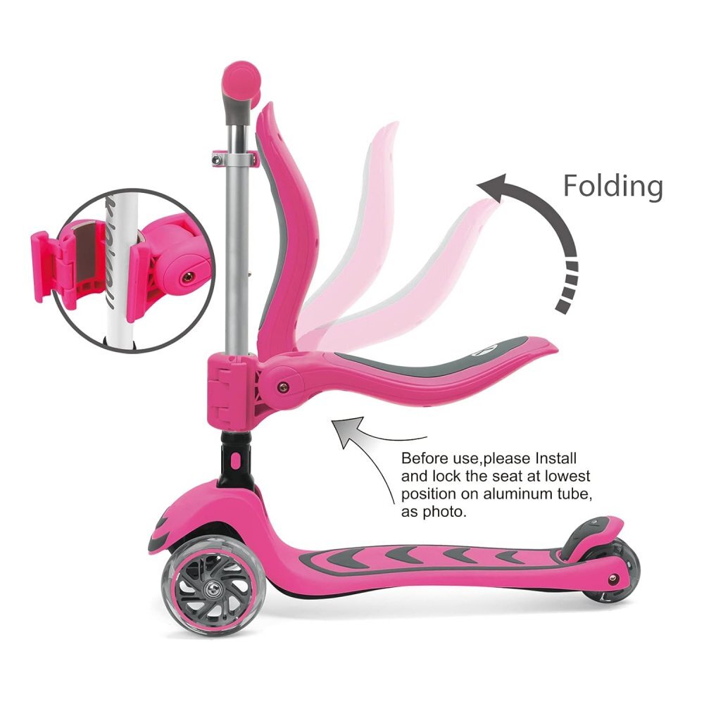 KicknRoll Trotineta 2 in 1 green cu 3 roti LED transformabila pliabila ghidon reglabil scaun reglabil si detasabil greutate suportata 50 kg