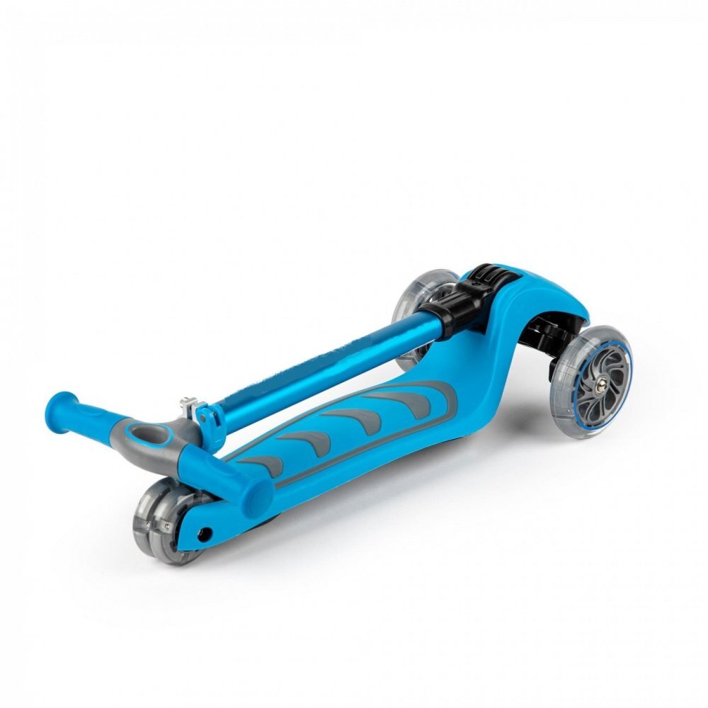 KicknRoll Trotineta pentru copii Nichiduta Kick and roll Blue pliabila cadru din aluminiu ghidon reglabil in 4 pozitii roti silentioase din PU cu lumini LED dimensiune 58 x 25.9 x 82 cm