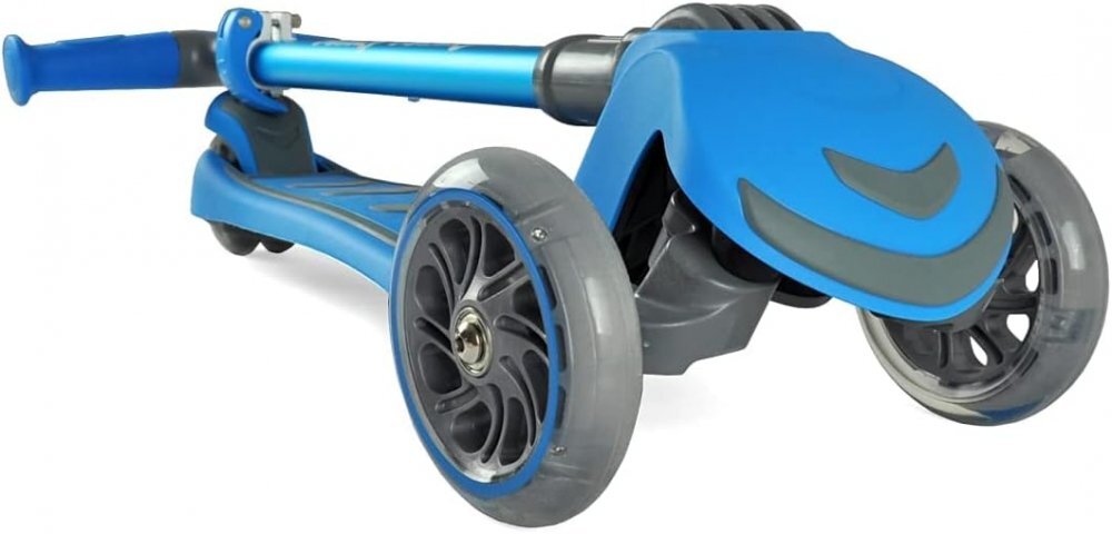 KicknRoll Trotineta pentru copii Nichiduta Kick and roll Blue pliabila cadru din aluminiu ghidon reglabil in 4 pozitii roti silentioase din PU cu lumini LED dimensiune 58 x 25.9 x 82 cm
