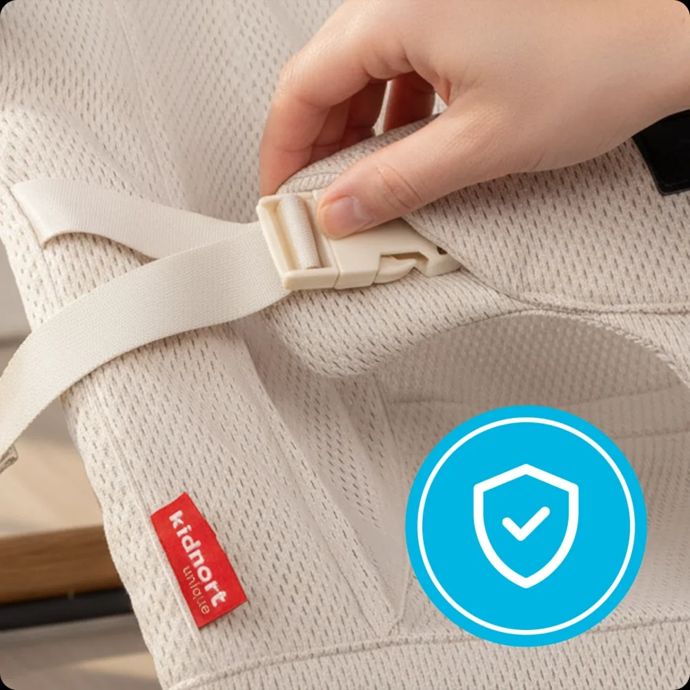 Kidnort Balansoar ergonomic pentru copii Moln Black cu centura de siguranta bara cu jucarii detasabila spatar ajustabil pliabil si usor de transportat