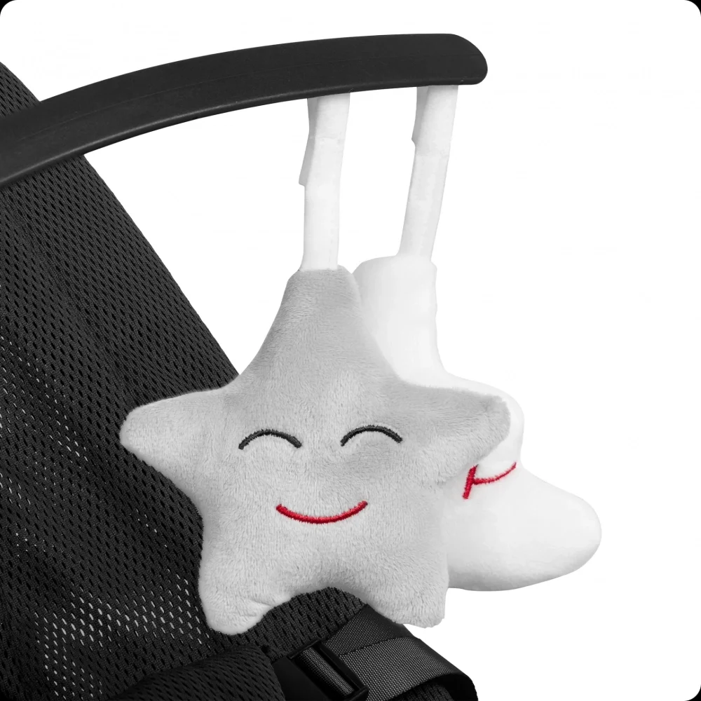 Kidnort Balansoar ergonomic pentru copii Moln Black cu centura de siguranta bara cu jucarii detasabila spatar ajustabil pliabil si usor de transportat