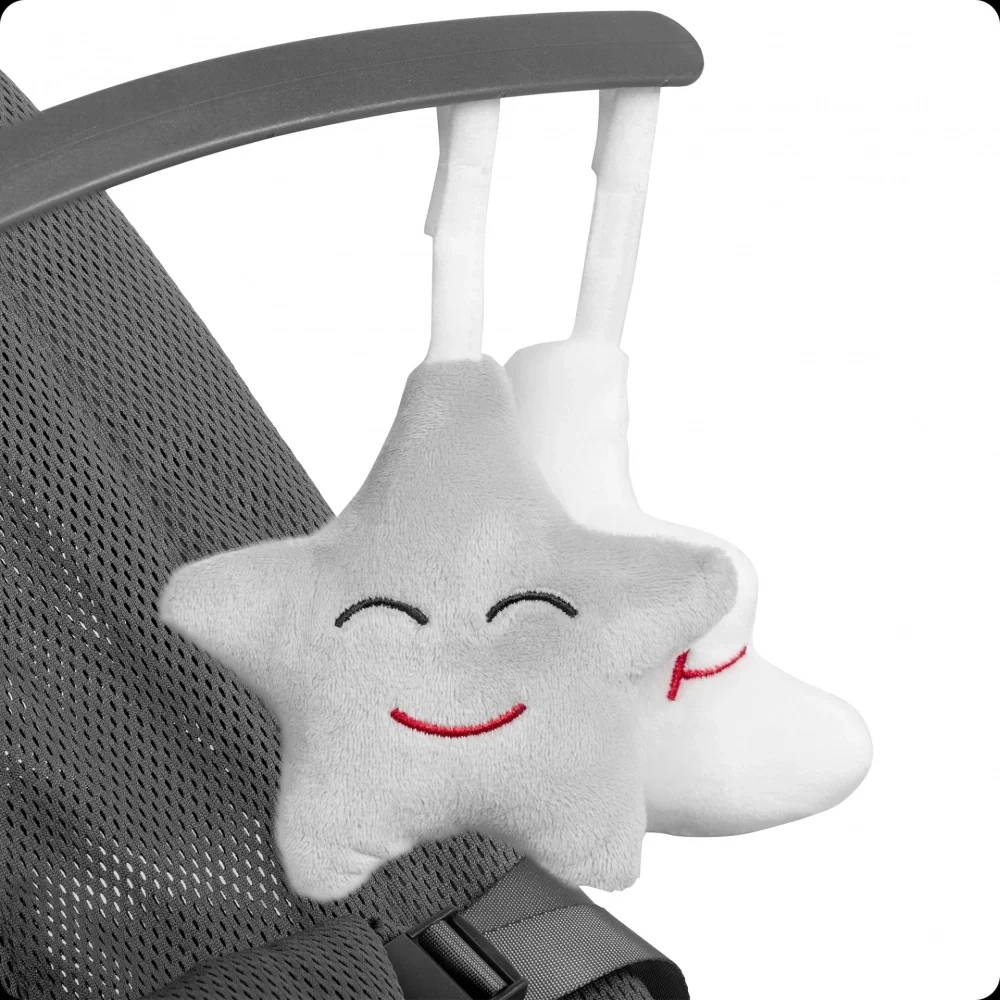 Kidnort Balansoar ergonomic pentru copii Moln Grey cu centura de siguranta bara cu jucarii detasabila spatar ajustabil pliabil si usor de transportat