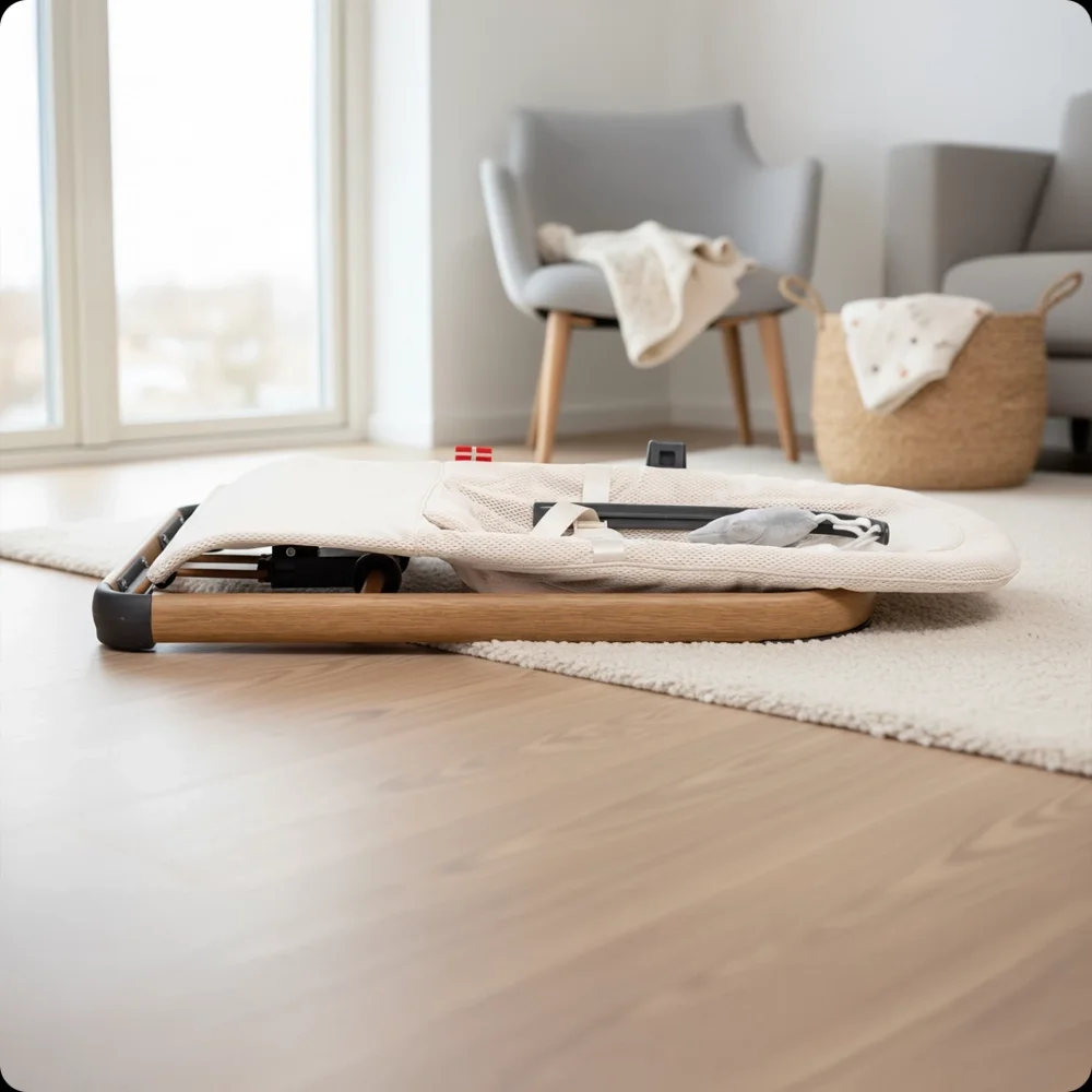 Kidnort Balansoar ergonomic pentru copii Moln Grey cu centura de siguranta bara cu jucarii detasabila spatar ajustabil pliabil si usor de transportat