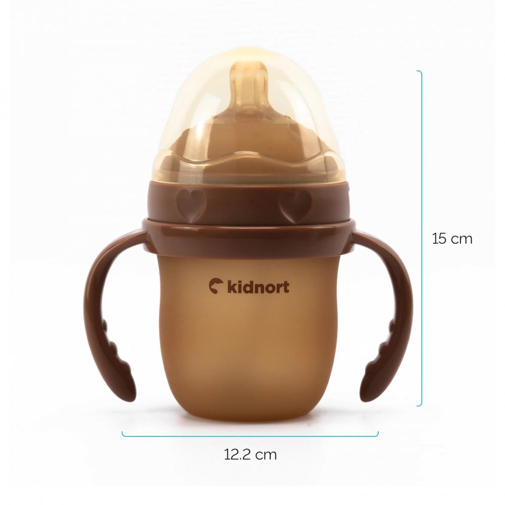 Kidnort Biberon anti-colici pentru bebelusi 0-3 luni Eple sterilizabil cu pai moale din silicon si biluta gravitationala incorporata maner ergonomic detasabil capacitate 150 ml Brown